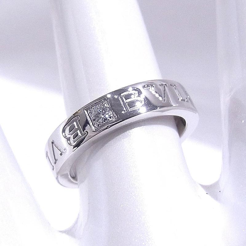 BVLGARI　ブルガリ ダブルロゴリング 1Pダイヤ 750 18K　WG　ホワイトゴールド 約8号 【中古】【程度A】【美品】の画像