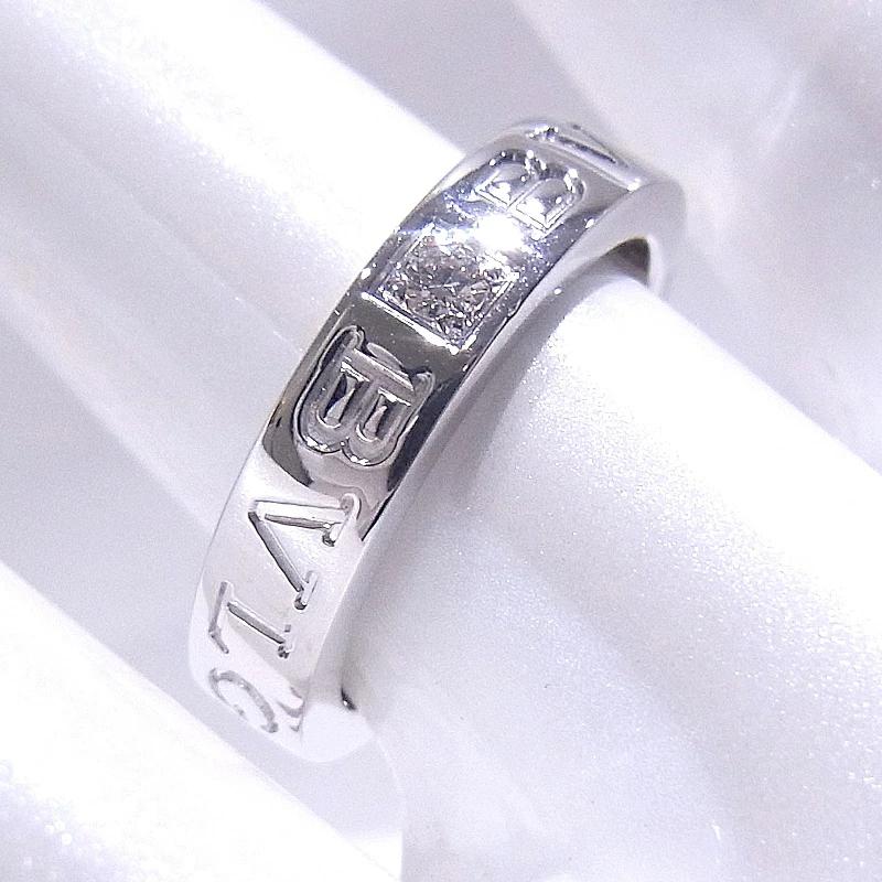BVLGARI　ブルガリ ダブルロゴリング 1Pダイヤ 750 18K　WG　ホワイトゴールド 約8号 【中古】【程度A】【美品】の画像