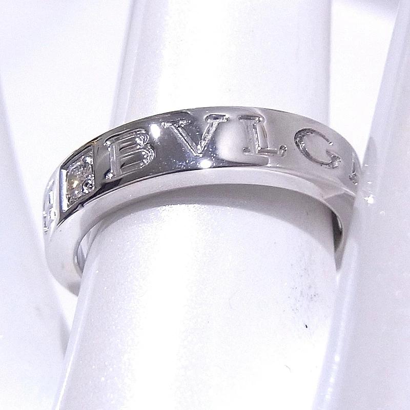 BVLGARI　ブルガリ ダブルロゴリング 1Pダイヤ 750 18K　WG　ホワイトゴールド 約8号 【中古】【程度A】【美品】の画像