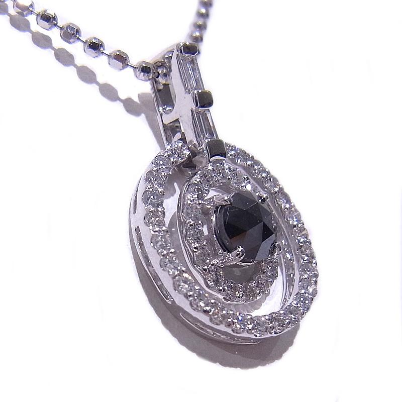 K14WG ホワイトゴールド ネックレス ブラックダイヤモンド 0.47ct メレ 