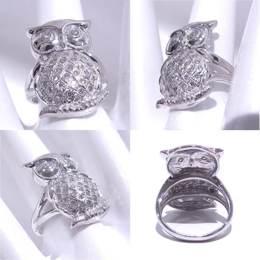 指輪　750　K18WG　ホワイトゴールド フクロウデザイン　リング ダイヤモンド　梟 Owl 【中古】【程度A】【美品】の画像