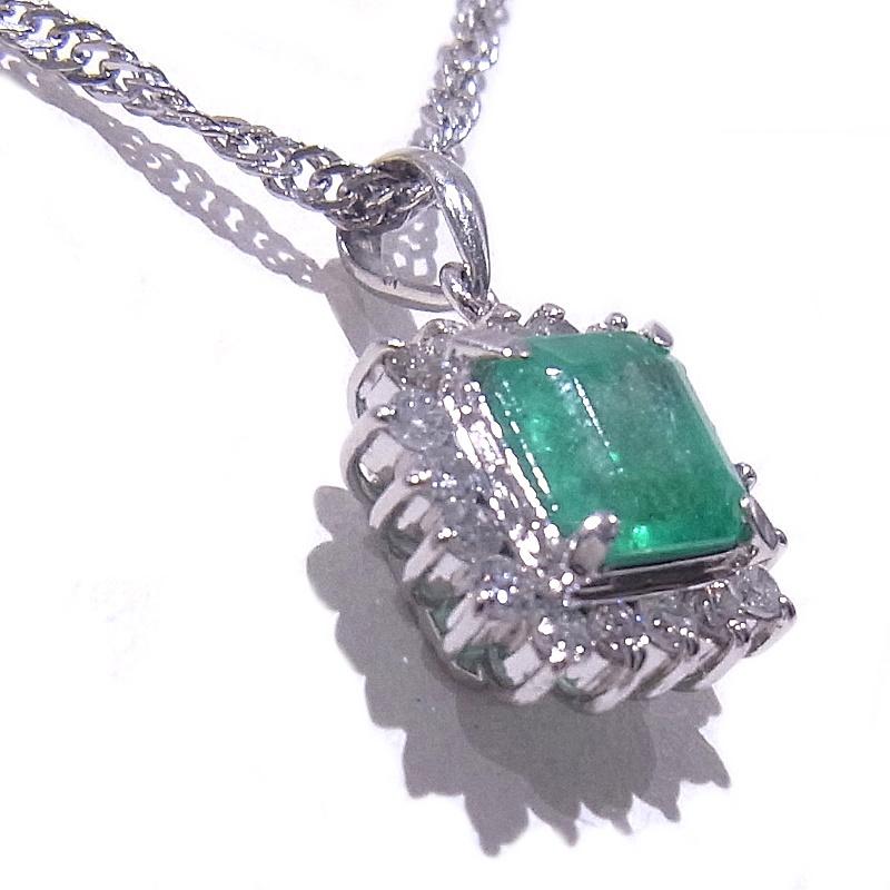 Pt850/Pt900 プラチナ エメラルド ダイヤ ネックレス エメラルド1.2ct ダイヤ0.36ct【中古】【程度A+】【極上美品】【ノーブランド】の画像
