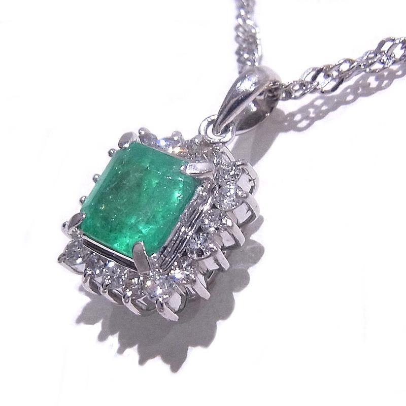 Pt850/Pt900 プラチナ エメラルド ダイヤ ネックレス エメラルド1.2ct ダイヤ0.36ct【中古】【程度A+】【極上美品】【ノーブランド】の画像