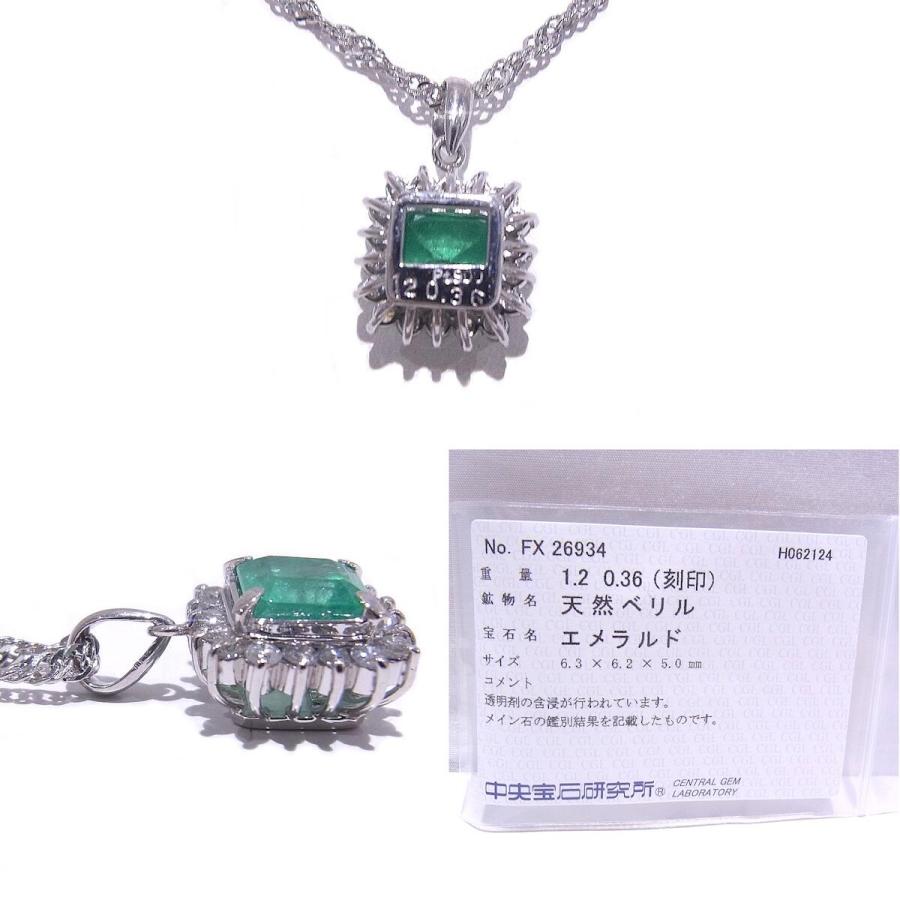 Pt850/Pt900 プラチナ エメラルド ダイヤ ネックレス エメラルド1.2ct ダイヤ0.36ct【中古】【程度A+】【極上美品】【ノーブランド】の画像