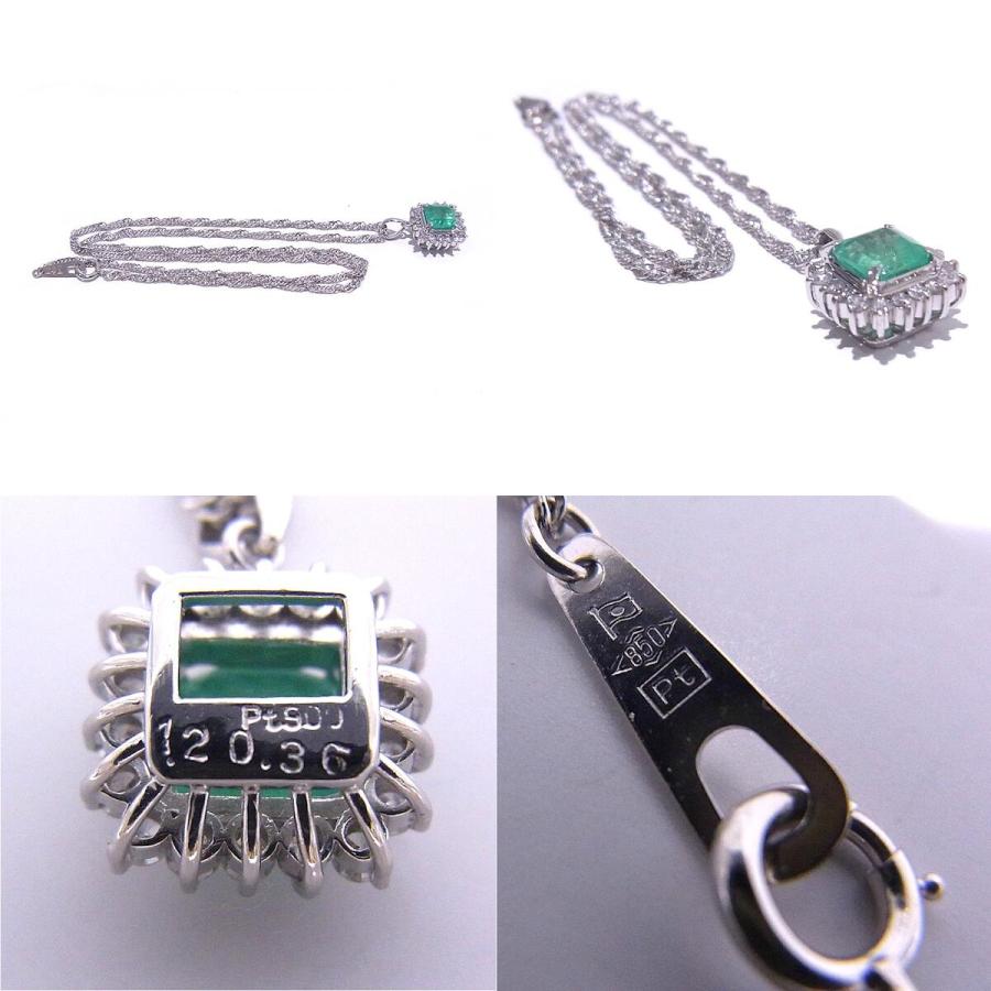 Pt850/Pt900 プラチナ エメラルド ダイヤ ネックレス エメラルド1.2ct ダイヤ0.36ct【中古】【程度A+】【極上美品】【ノーブランド】の画像