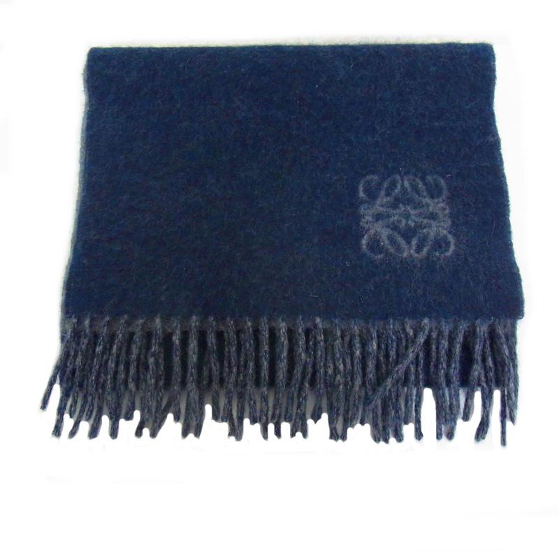 【美品】LOEWE ロエベ マフラー ウール×カシミヤ ネイビー イギリス製 美品】LOEWE ロエベ マフラー ウール×カシミヤ ネイビー イギリス製