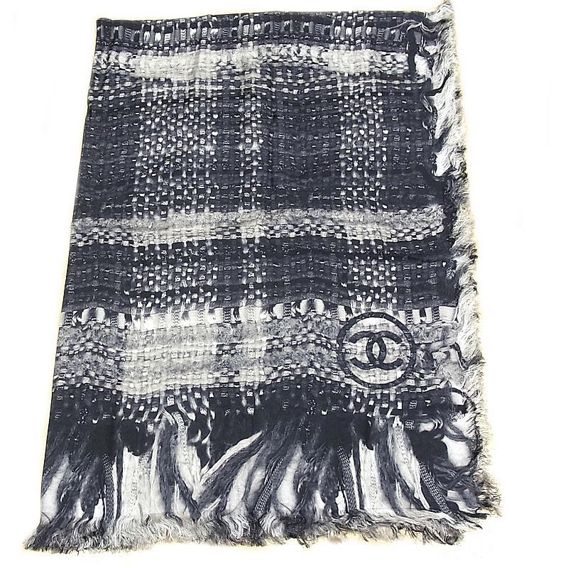 シャネル CHANEL ショール ストール ブラック ホワイト ココマーク  