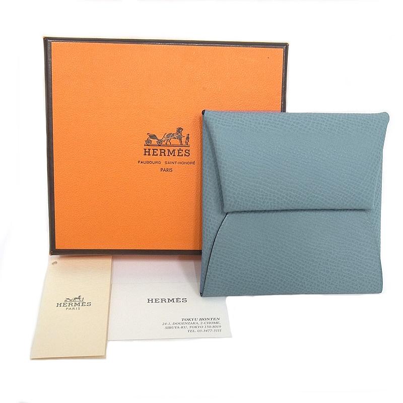 HERMES（エルメス） バスティア コインケース ブルー シルバー金具 □K