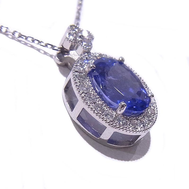 Pt950/900　プラチナ　ネックレス タンザナイト3.04ct　ダイヤ0.35ct　天然ゾイサイト 【中古】【程度A】【美品】の画像