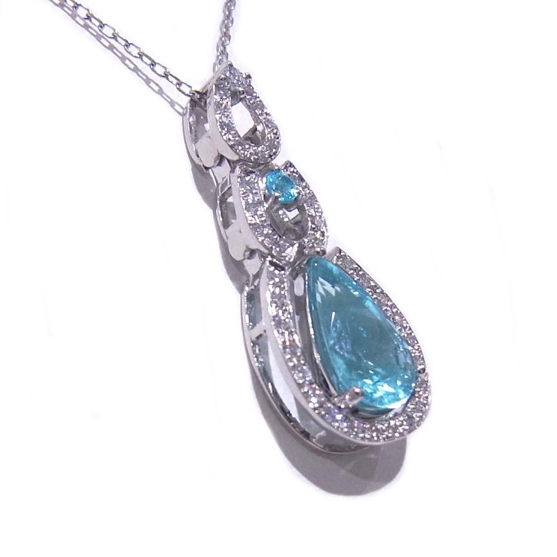 Pt850/950 プラチナ ネックレス パライバトルマリン1.99ct/0.05ct 