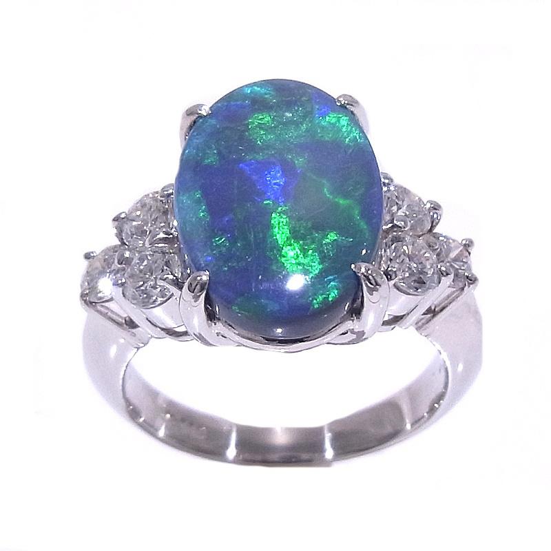 プラチナt900 ブラックオパール リング 天然ブラックオパール 3.45ct リング 指輪 Pt900 プラチナ ダイヤ 0.67
