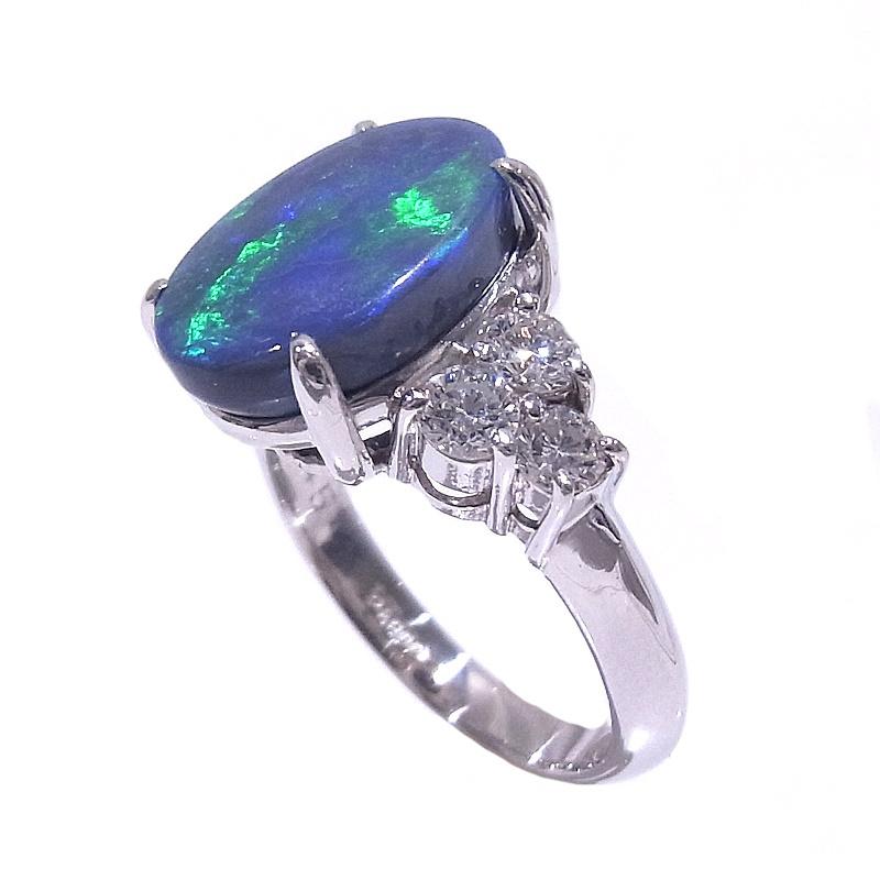 天然ブラックオパール 3.45ct リング 指輪 Pt900 プラチナ ダイヤ 0.67