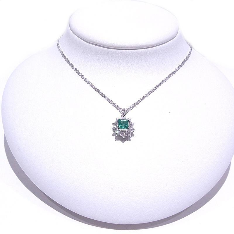 Pt850/Pt900 プラチナ エメラルド ダイヤ ネックレス 0.78ct ダイヤ 