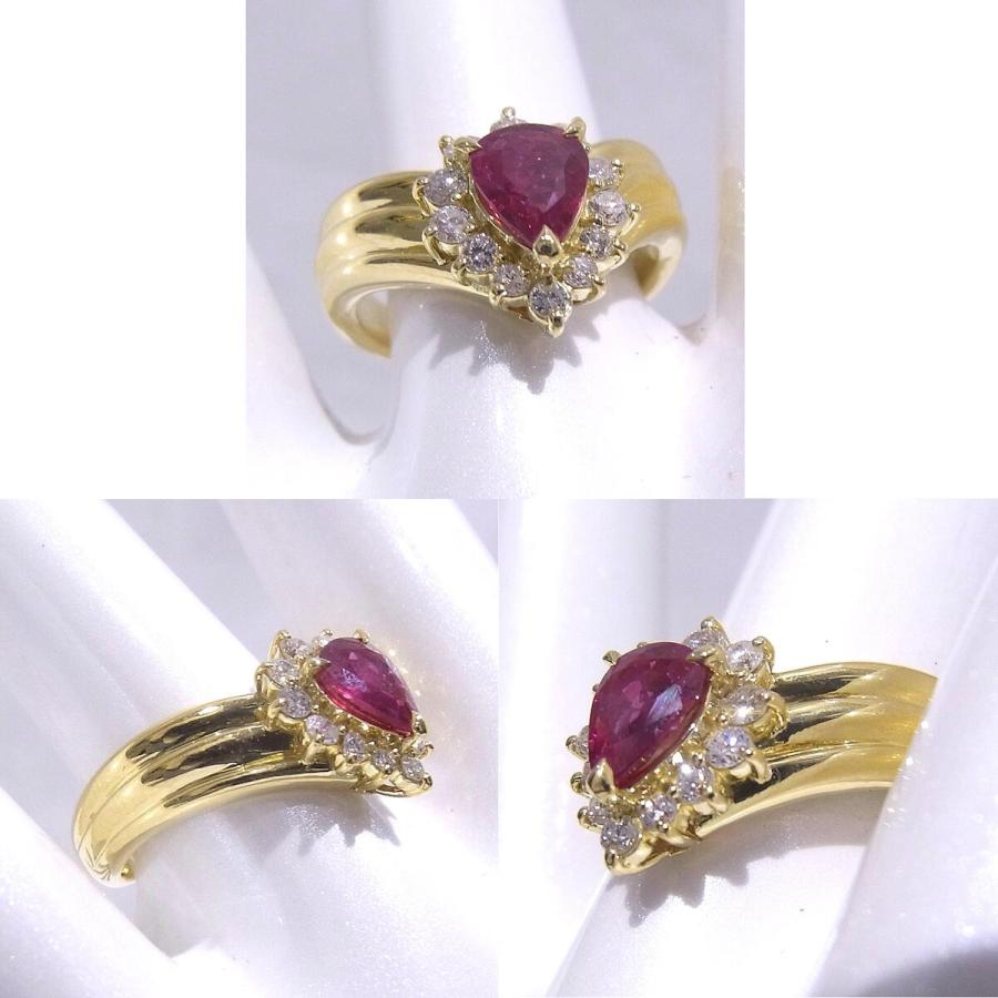 指輪　750　K18　YG　イエローゴールド ノーブランド　リング　ルビー　ダイヤ 【中古】【程度A】【極上美品】の画像