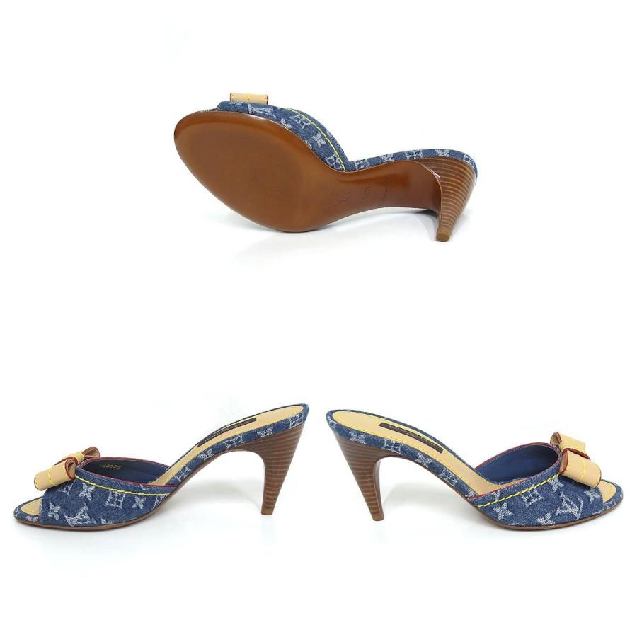 ルイヴィトン　サンダル　ミュール　モノグラム　デニム　リボン　ヒール　正規品 ルイヴィトン サンダル ミュール モノグラム デニム リボン