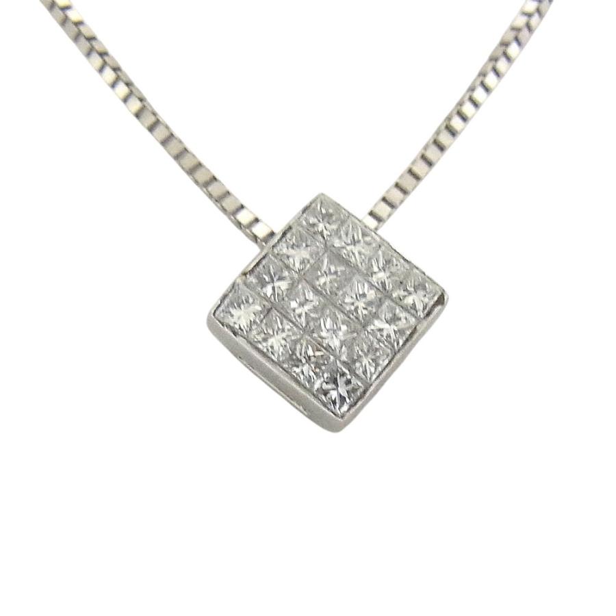 750 K18WG ホワイトゴールド ネックレス ダイヤ0.25ct デザイン 