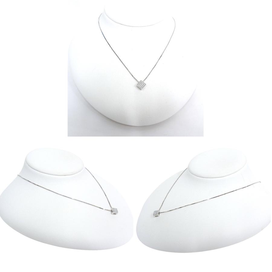 750 K18WG ホワイトゴールド ネックレス ダイヤ0.25ct デザイン 