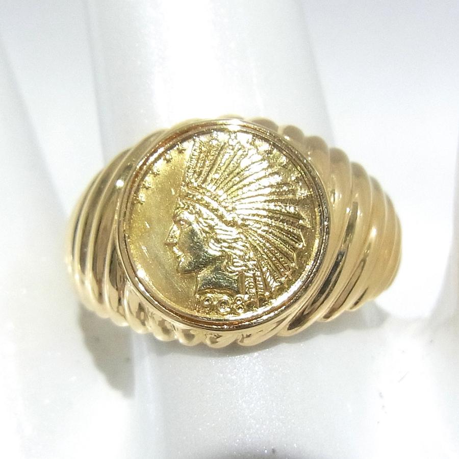 指輪　750　K18　YG　イエローゴールド リング　インディアンコインモチーフ 【中古】【程度A】【極上美品】の画像