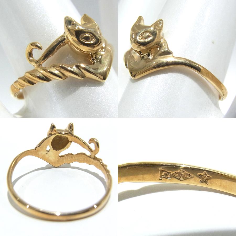 指輪 750 K18 YG イエローゴールド 指輪 リング ネコモチーフ キャット 