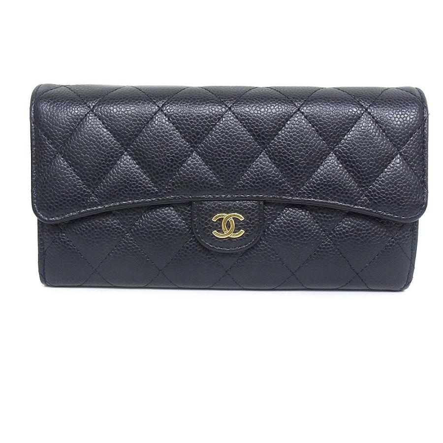 CHANEL シャネル 長財布 Wホック マトラッセ キャビアスキン ココ