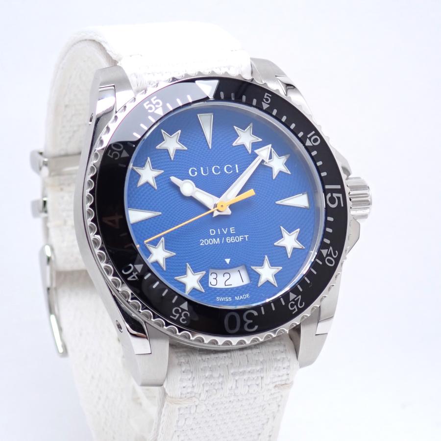 グッチ GUCCI ダイヴ DIVE 136.3 クオーツ YA136340 メンズ レディース ブルー 星インデックス 腕時計 【中古】【程度A+】【美品】の画像