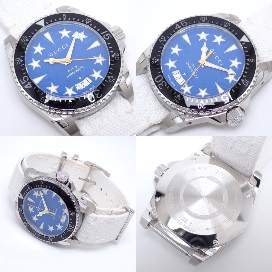 グッチ GUCCI ダイヴ DIVE 136.3 クオーツ YA136340 メンズ レディース ブルー 星インデックス 腕時計 【中古】【程度A+】【美品】の画像