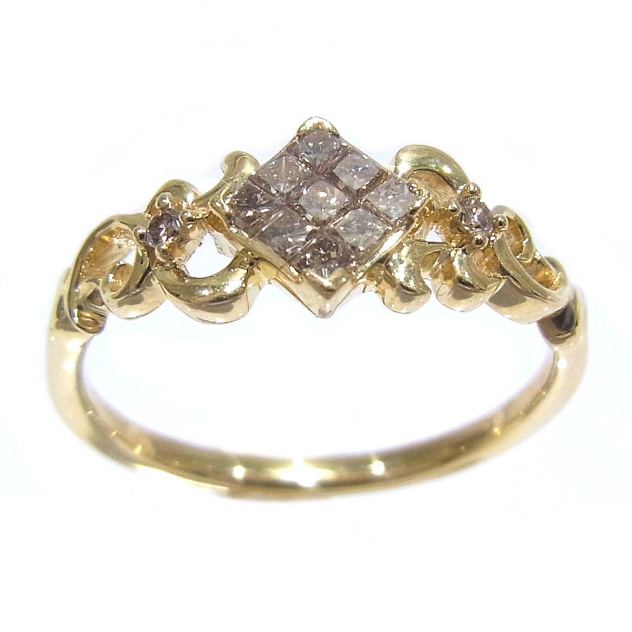 750　K18　YG　イエローゴールド 指輪 ダイヤ合計0.22ct　ノーブランド　リング ブラウンダイヤ 【中古】【程度A】【美品】