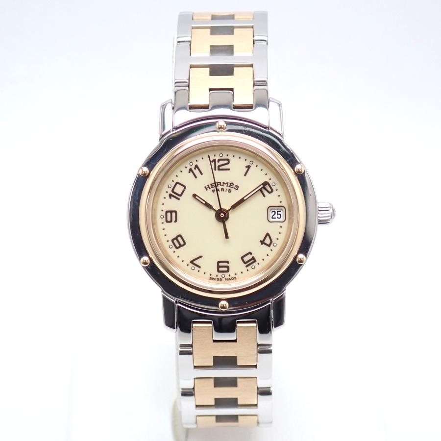 【中古/稼働品】HERMES エルメス クリッパー CL4.220 HERMES（エルメス） クリッパー CL4.220 クオーツ SS/GP アイボリー