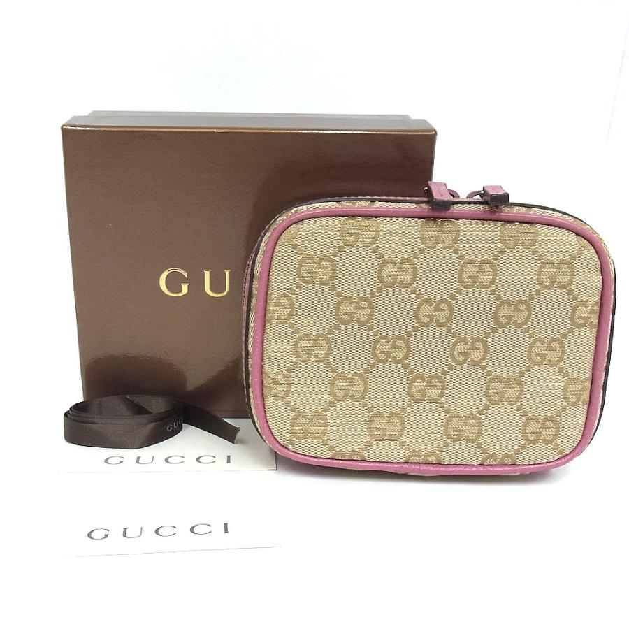 【美品】GUCCI アクセサリーポーチ キャンバス ブラウン ピンク GG柄 GUCCI（グッチ） キャンバス ポーチ 163231 ブラウン/ピンク GG柄