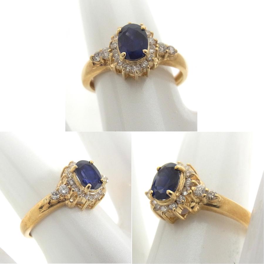 指輪　750　K18　YG　イエローゴールド ノーブランド　リング　サファイア　ダイヤ 【中古】【程度A】【極上美品】の画像