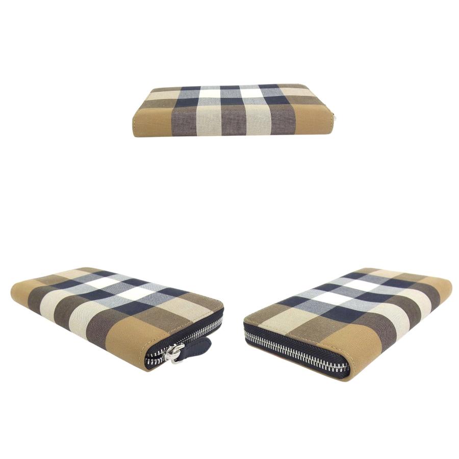 BURBERRY バーバリー チェック 型押し ラウンドファスナー 長財布 美品 BURBERRY（バーバリー） 長財布 ラウンドファスナー コットン/レザー