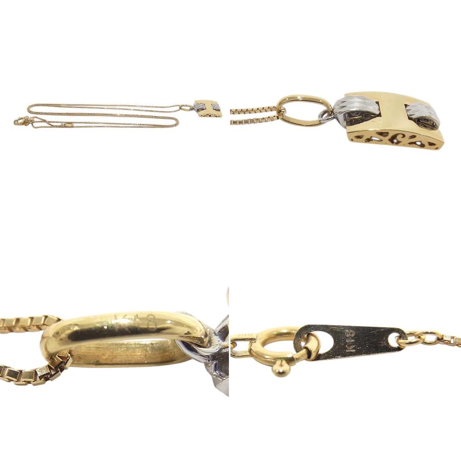 K18YG/WG　750　イエローゴールド 一部ホワイトゴールド　Hモチーフネックレス 【中古】【程度A】【ノーブランド】の画像