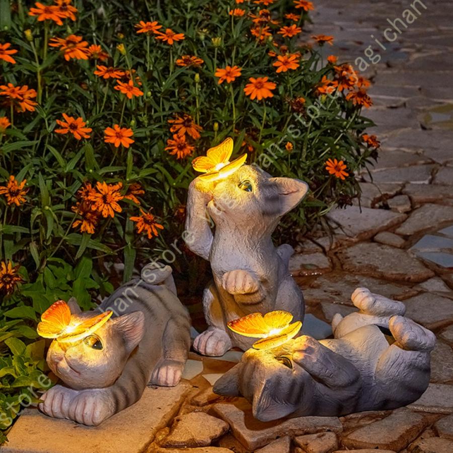 猫置物 ソーラーオーナメント LED 置物庭 ガーデンニング雑貨 猫置物 ソーラーオーナメント LED 置物庭 ガーデンニング雑貨
