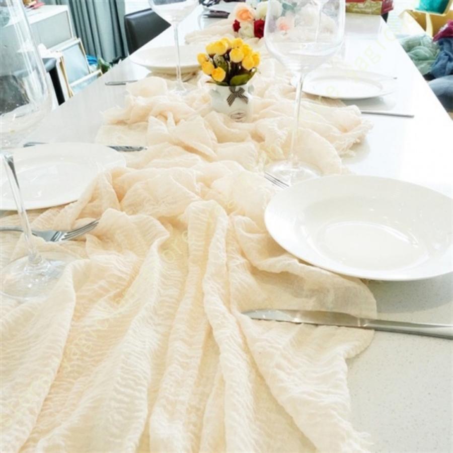 シフォンテーブルランナー ウェディングテーブルランナー シアーテーブルランナー 素朴なガーゼテーブルランナー ytsfxmJP0TVT