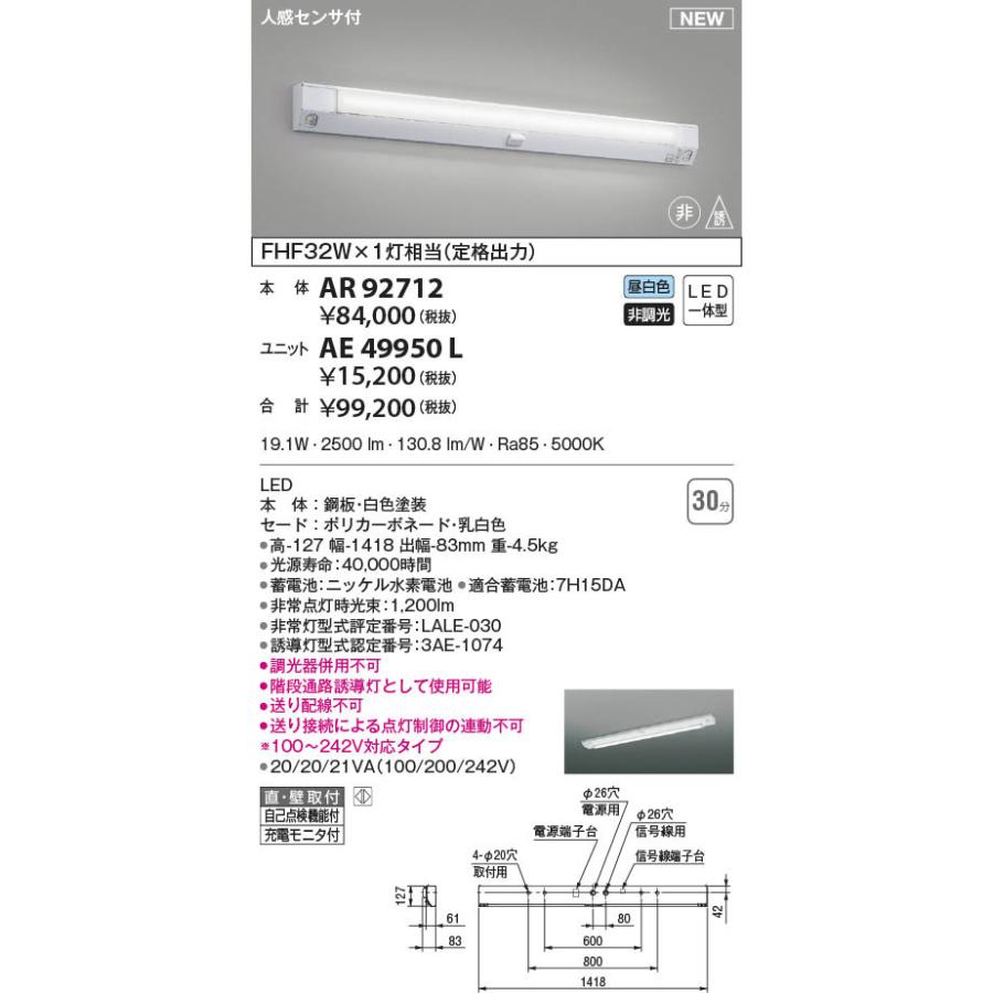 コイズミ ユニット 誘導灯用 LED(昼白色) AE49950Lの画像