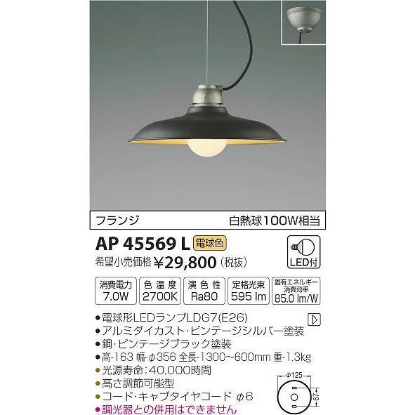 AP45569L コイズミ ペンダント LED（電球色）