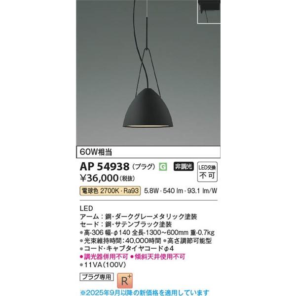コイズミ レール用ペンダントライト LED（電球色） AP54938