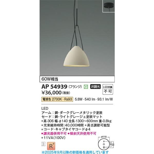 コイズミ ペンダントライト LED（電球色） AP54939