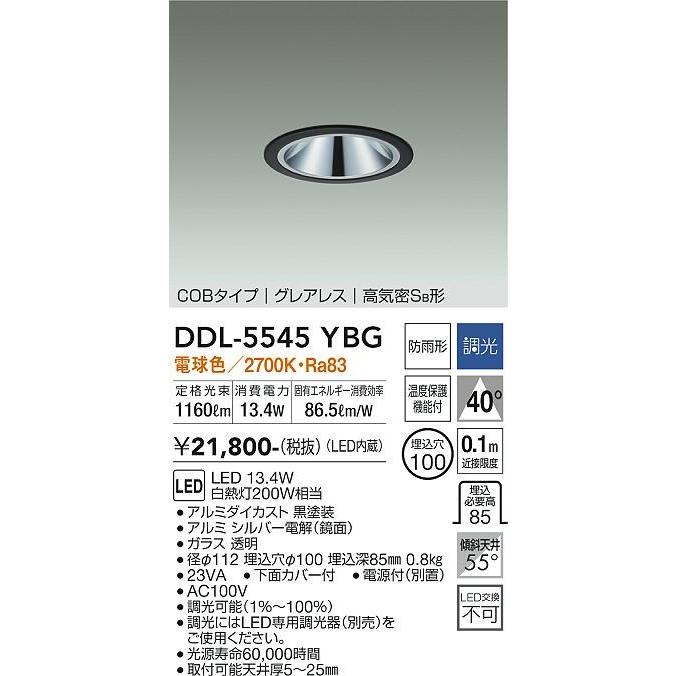 ダイコー ダウンライト(軒下用兼用) 黒 LED（電球色） DDL-5545YBGの画像