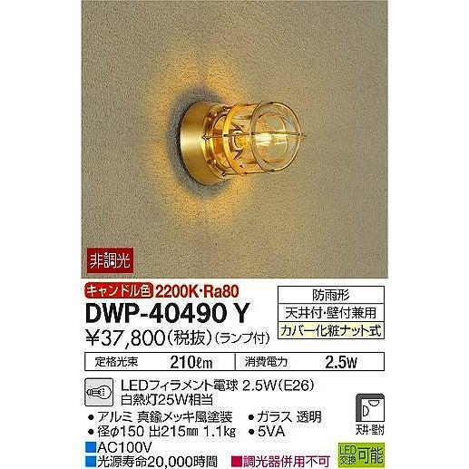 DWP-40490Y ダイコー 屋外用ブラケット LED（キャンドル色）｜yagyu-denzai