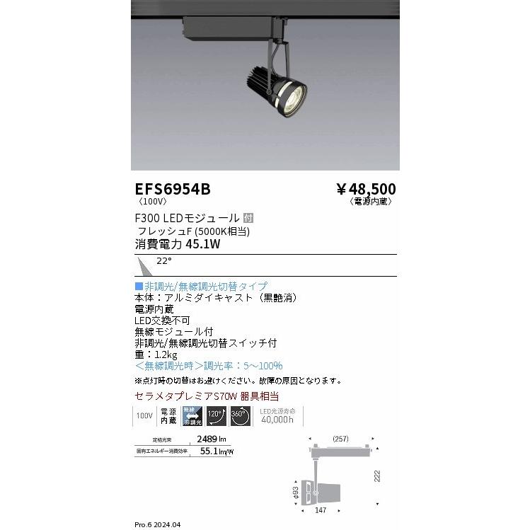 遠藤照明 LEDZ Flesh Deli レール用スポットライト 鮮魚向け ブラック LED Fit無線調光 中角 EFS6954B (EFS6954B)の画像