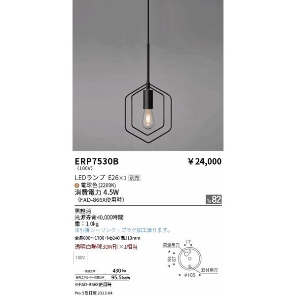 遠藤照明 ペンダントライト 黒 ランプ別売 ERP7530B_1