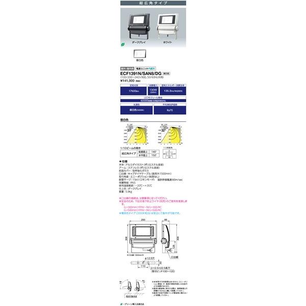 岩崎電気　LEDioc　FLOOD　130Wクラス　NEO　投光器　ダークグレイ　LED（昼白色）　看板灯　SAN8　DG　ECF1391N