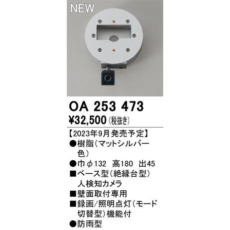 オーデリック 防犯カメラ 絶縁台型人検知カメラ センサー付 録画 照明点灯機能付 ※SDカード別売 シルバー 円形 OA253473の画像