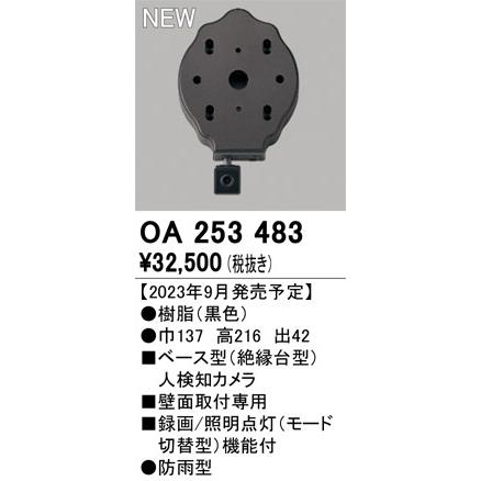 オーデリック 防犯カメラ 絶縁台型人検知カメラ センサー付 録画 照明点灯機能付 ※SDカード別売 ブラック OA253483の画像