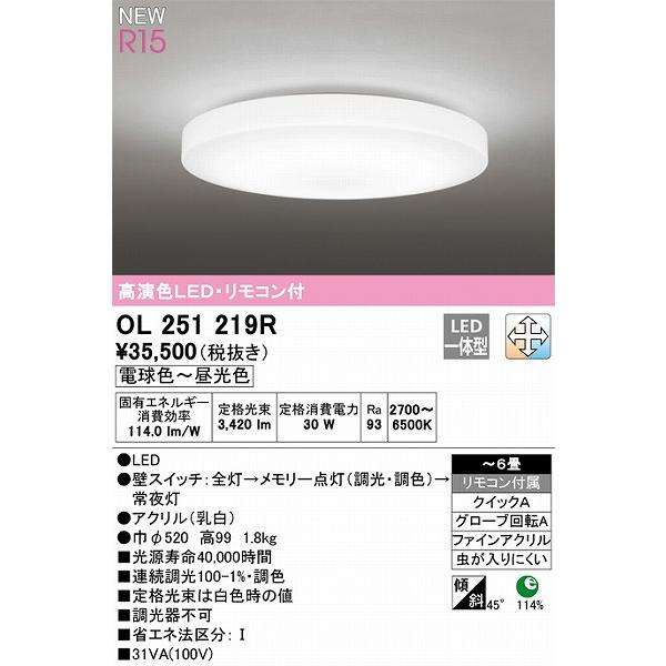 割引クーポン通販 オーデリック R15 シーリングライト 〜6畳 高演色LED 調色 調光 OL251219R