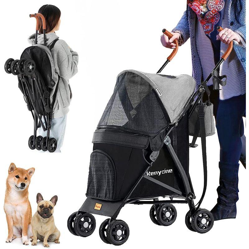 Kenyone ペットカート 折りたたみ 犬用ペットベビーカー 4輪 軽量コンパクト 多機能 犬用ベビーカー 小型犬 中型犬 猫 介護 散歩 ペットカート 折りたたみ 犬用ペットベビーカー 4輪 軽量コンパクト 多機能 犬用ベビーカー 小型犬 中型犬 猫 介護 散歩 約