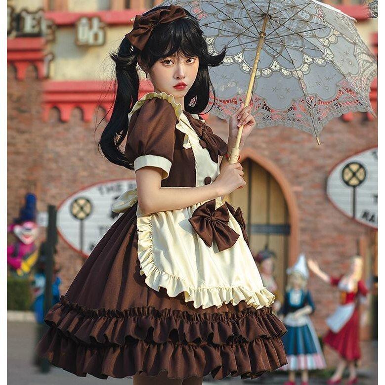 ゴシックメイド服 ハロウィン衣装 コスプレ衣装 レディース 大人 メイド服 ウェイトレス 半袖ワンピース フリル リボン カチューシャ COSPLAY｜yahirostore｜09