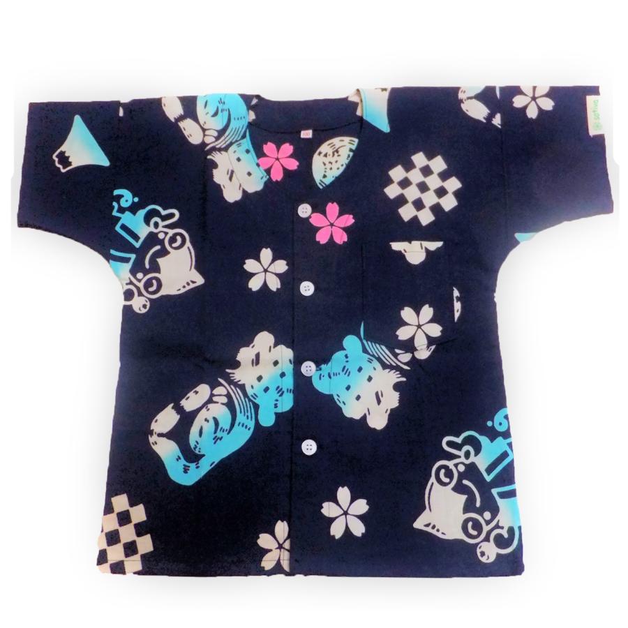 本染め魚河岸シャツ やいちゃん柄 富士山 桜 市松模様 子ども用 90