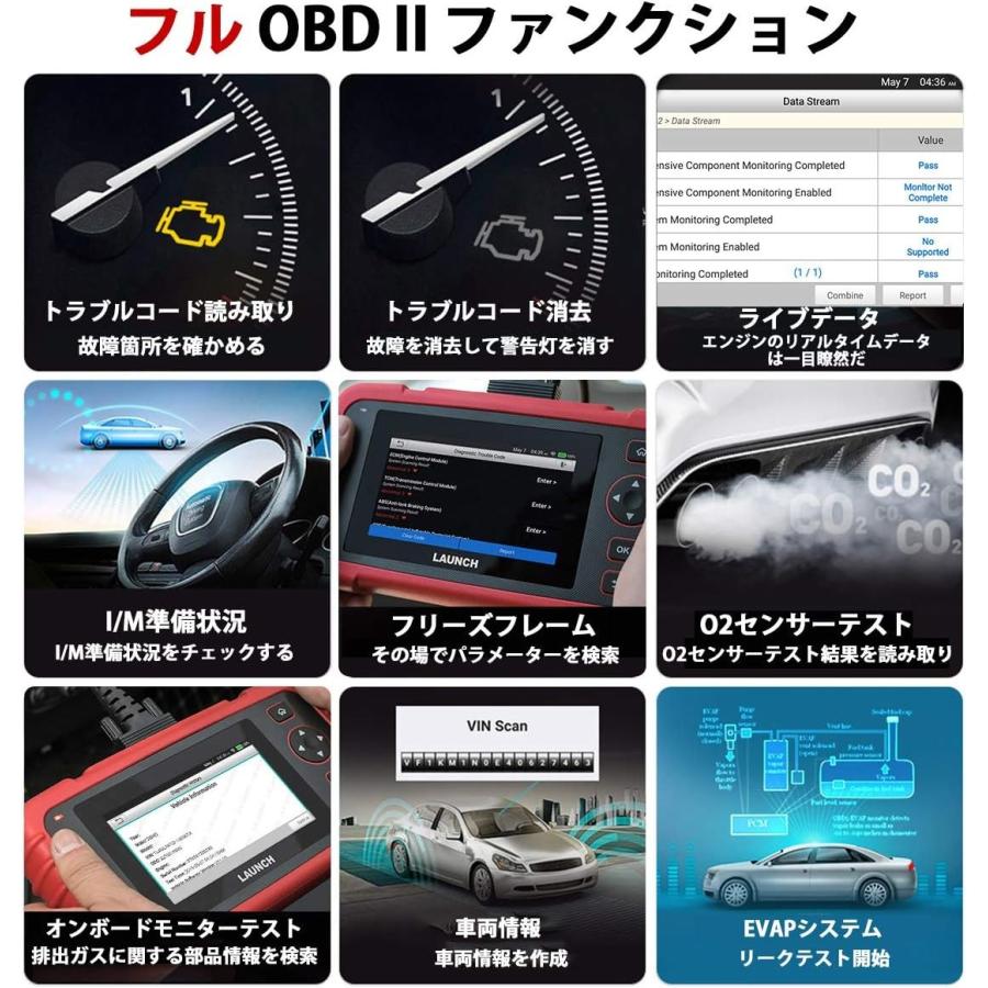 LAUNCH OBD2 診断機 自動車 故障診断機 CRP123X ver.2.0 日本車対応 日本語表示 エンジン/トランスミッション/ABS/SRS 4システム診断 スキャンツール｜yajiuma-to｜05